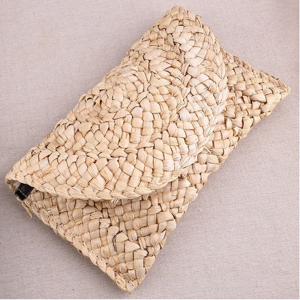 Women'S Straw Woven Beach Clutch Bag Handmade Retro Rattan Knitted Handbag Handwoven Rattan Clutch Purse Beach Wallet